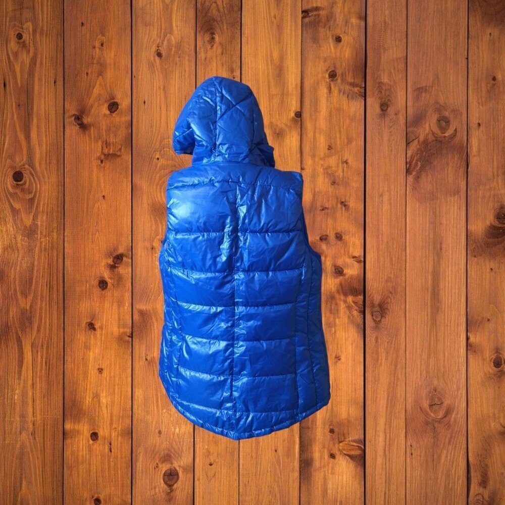 Tangerine Women's Medium Blue Hooded Puffer Vest READ Casual Athleisure - Picture 5 of 6